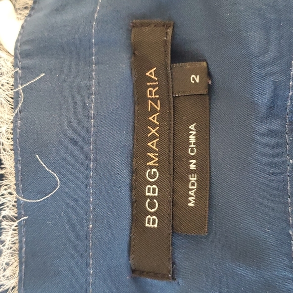 BCBGMaxazria Polka Dot Lace Hem Blue Cream Dress Size 2 V neck Bowtie 100% Silk - Picture 6 of 6